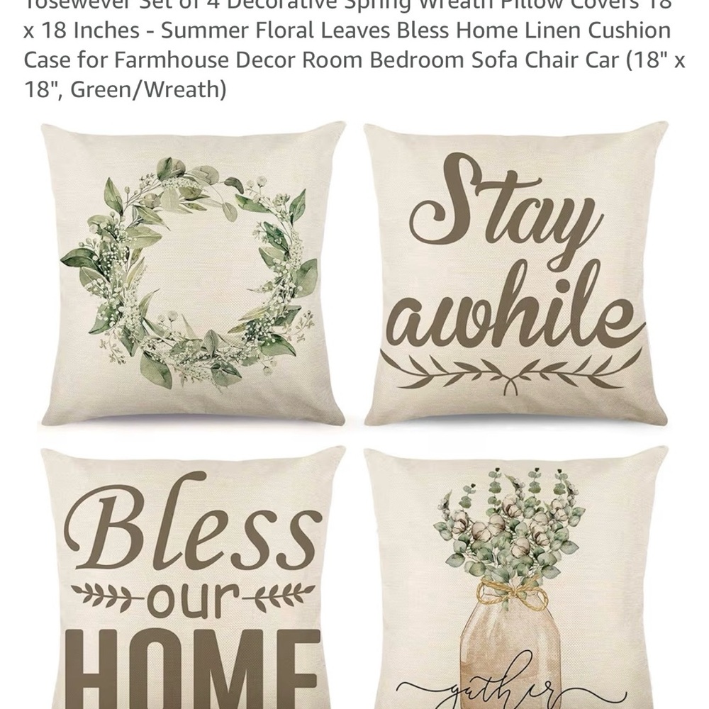 Farmhouse Pillow Cover Set - Cream and Green Botanical Designs
